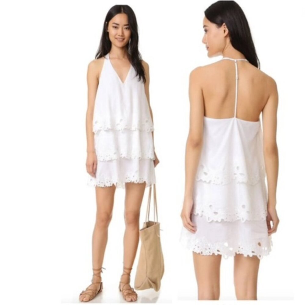 Rebecca Minkoff Rica 3 Tier Embroidered Floral Lace Mini Dress Halter V Neck 8